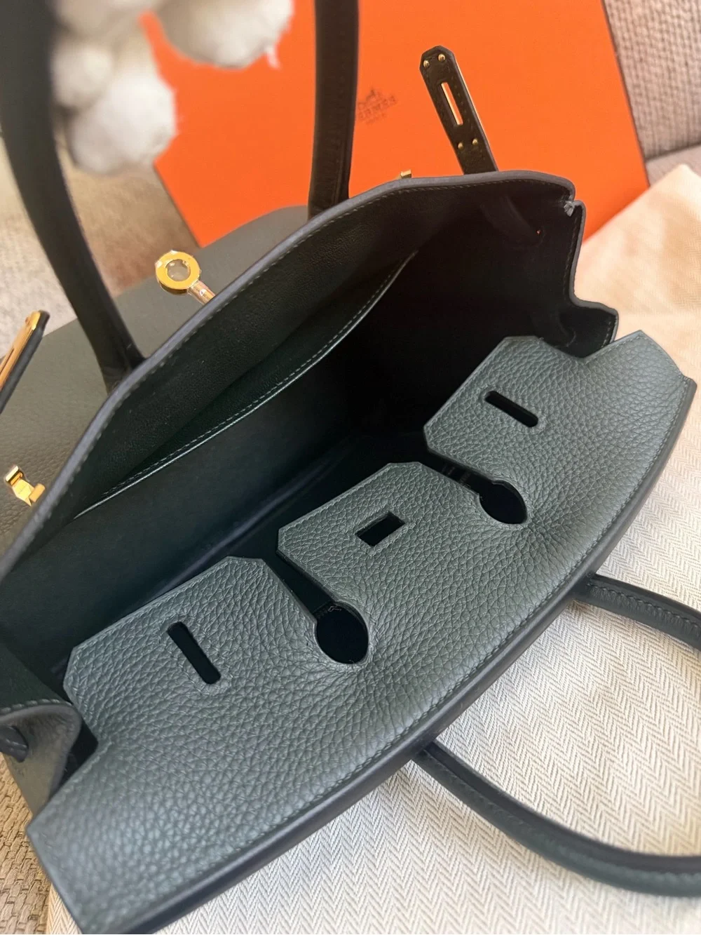 NEW w/ Receipt  HERMÈS Vert Fonce GHW Birkin 25 Togo Retourne , Stamp G-2026